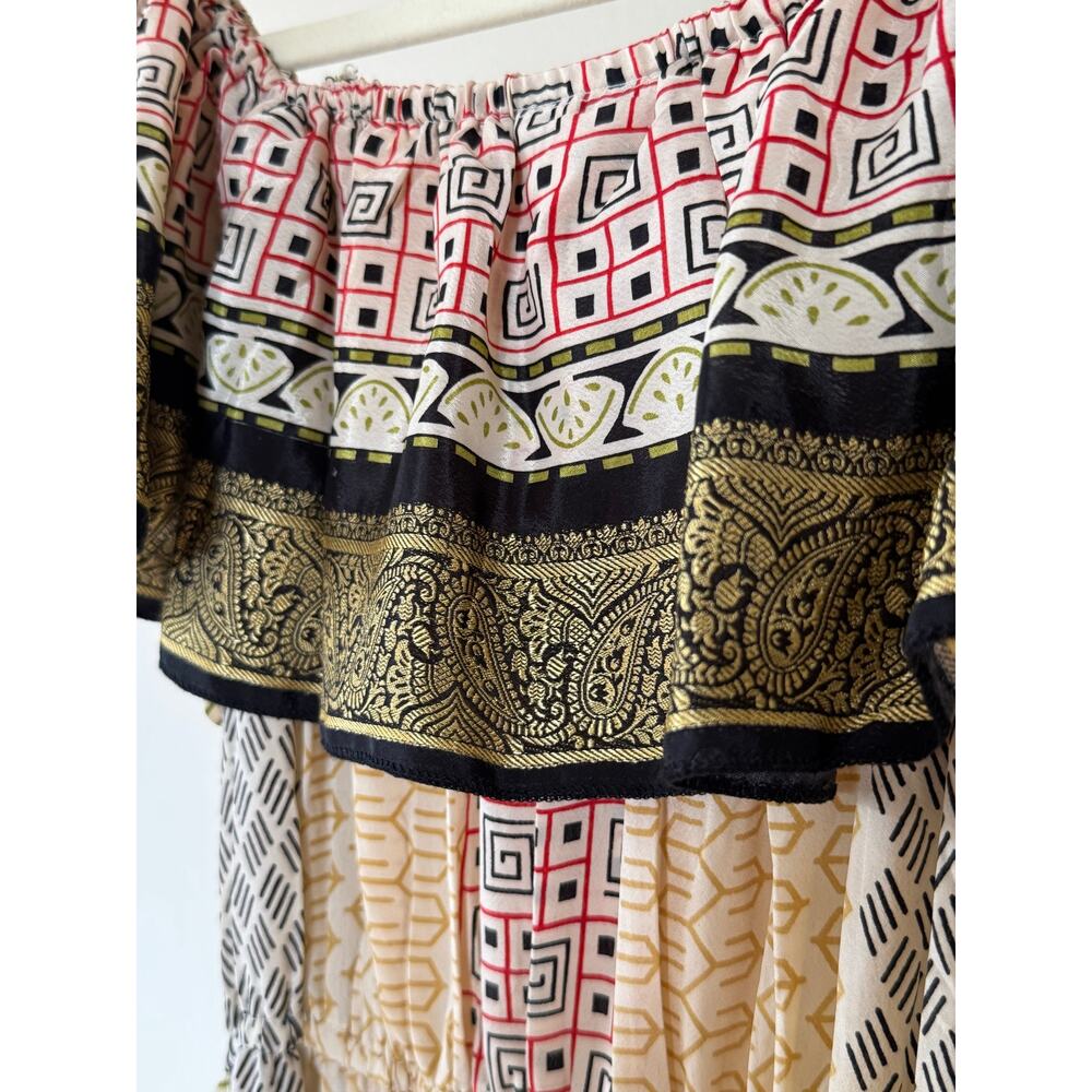Vintage Silk High Low Off Shoulder Ruffle Midi Dress Feminine Boho Cottagecore M - Picture 7 of 8